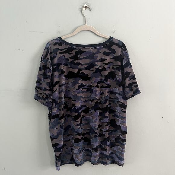 Free People We The Free Teddy Velvet Camo Blue Burnout Tee - Picture 4 of 7